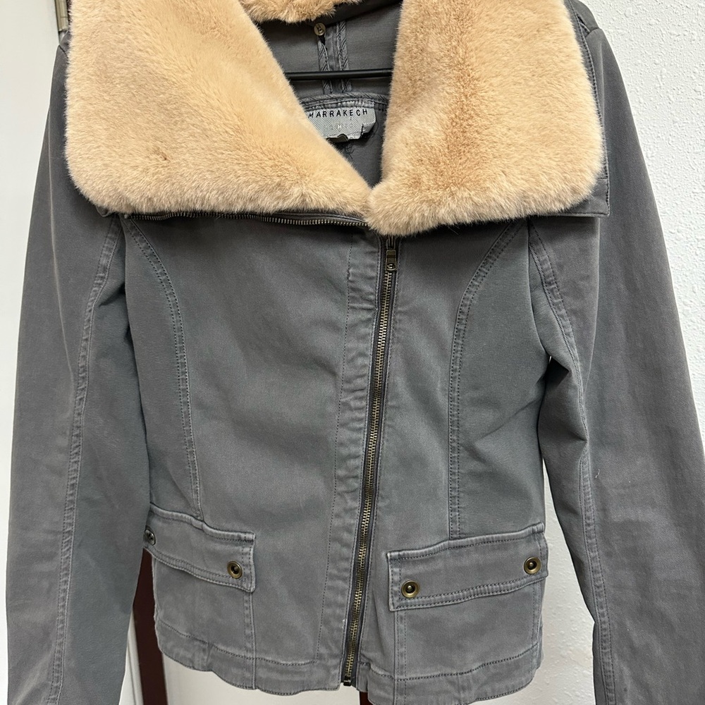 Anthropologie Marrakech Aviator Jacket with Tan Faux Fur Collar